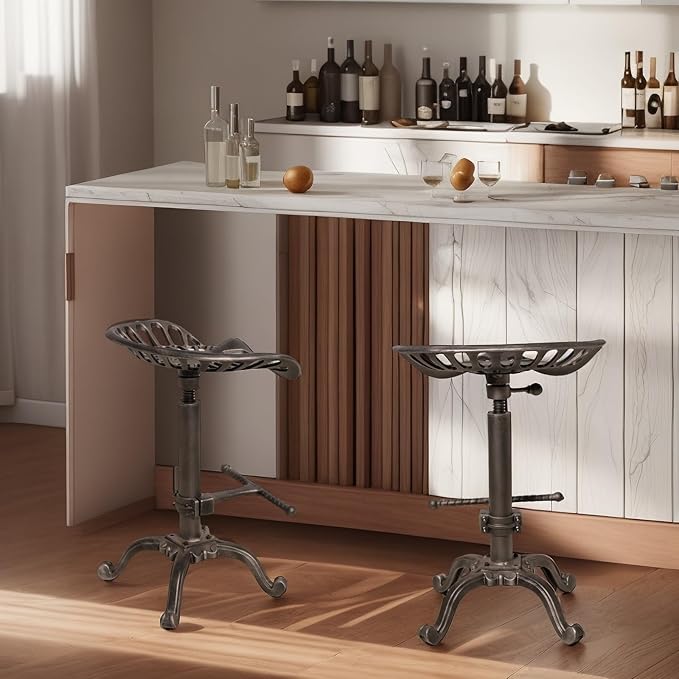 Industrial Tractor Seat Bar Stools Swivel Metal Seat Rustic Kitchen Dining - Image 2