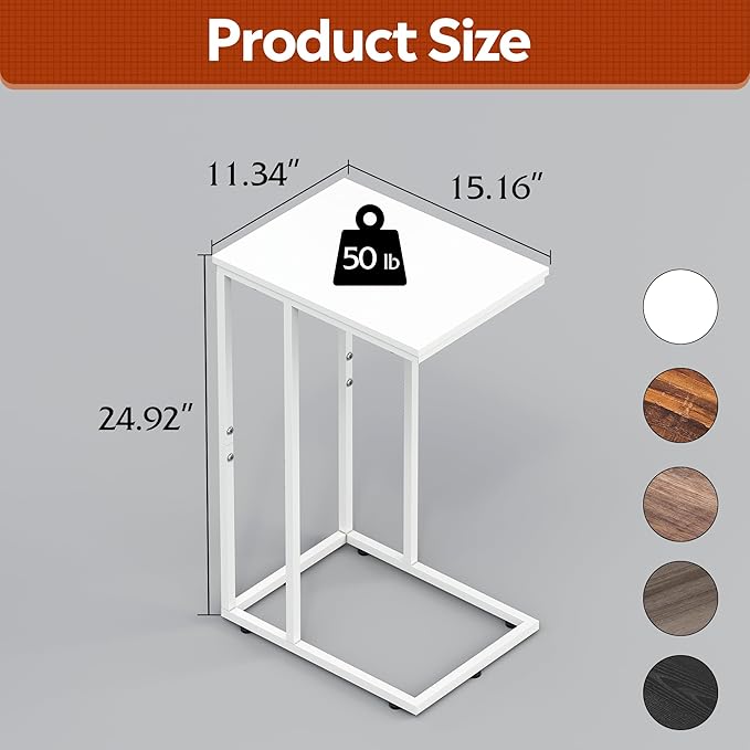 WLIVE Side Table, C Shaped End Table - Image 3