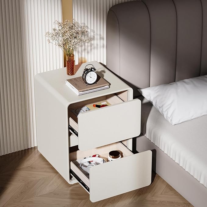 VICITON Modern Narrow Faux Leather Nightstand, Solid Wood Drawer, Storage - Image 3