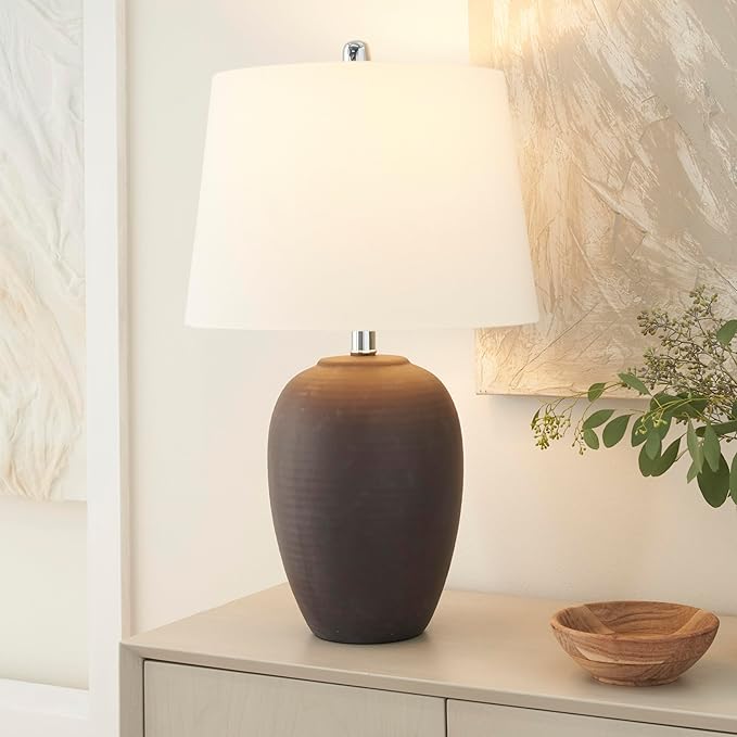 Nourison Home 23" Dark Purple Distressed Ceramic Pot Table Lamp - Image 3