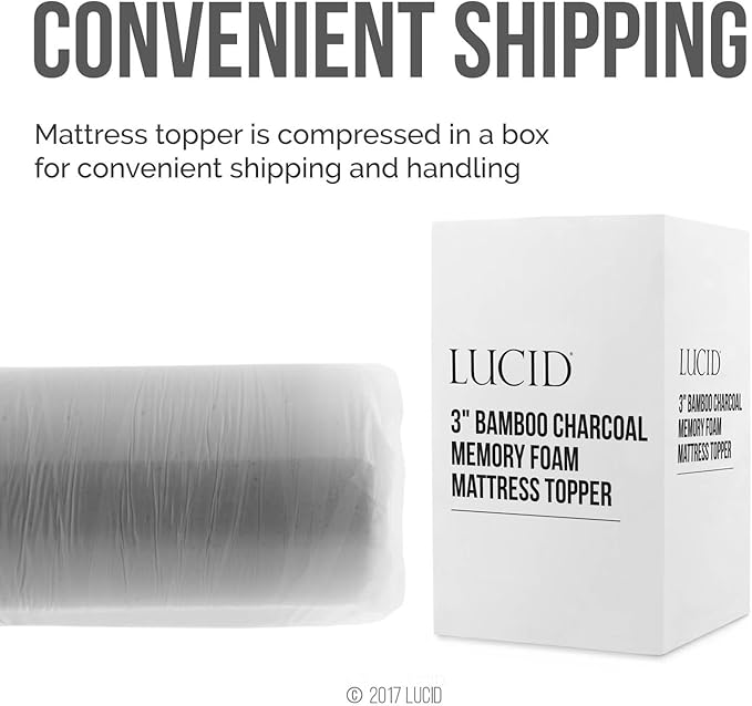 Lucid 3 Inch Ventilated Bamboo Charcoal Memory Foam Mattress Topper, - Image 6