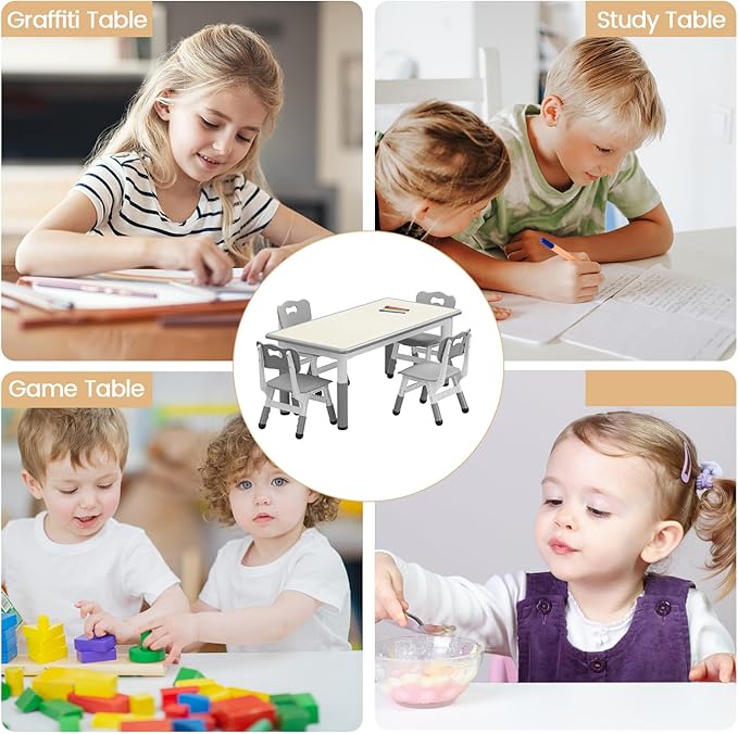 GarveeHome Kids Table and 4 Chairs Set, Height Adjustable Toddler Table and - Image 7