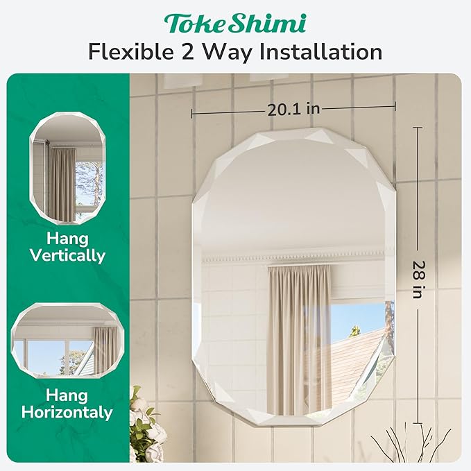 TokeShimi 20x28 Irregular Wall Mirror Beveled, Frameless Mirror Bathroom Stylish - Image 2