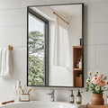 Black Bathroom Mirror, Matte Black Mirror, Metal Frame Square Corner Vanity by JENBELY