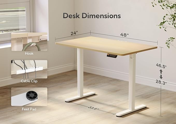 Claiks Electric Standing Desk, Adjustable Height Stand up Desk, 48x24 Inches - Image 3