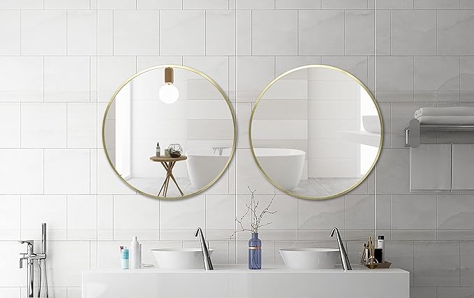 FrameWorks 20" Deluxe Contemporary Brass Gold Circular Aluminum Mirror - Image 5