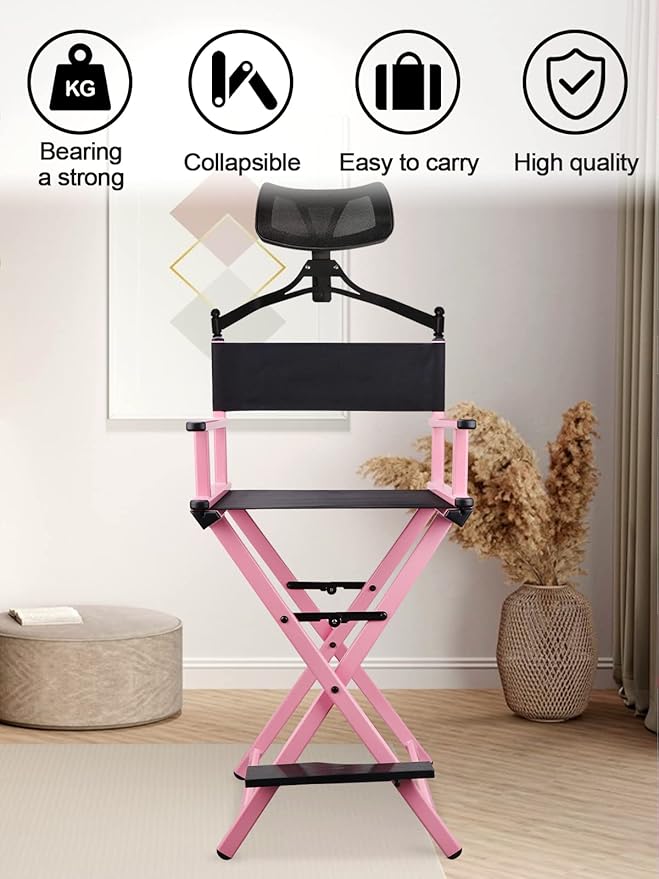 Lorvain Folable Makeup Artist Stool Chair, Protable Tall Folding Directors Chair - Image 6