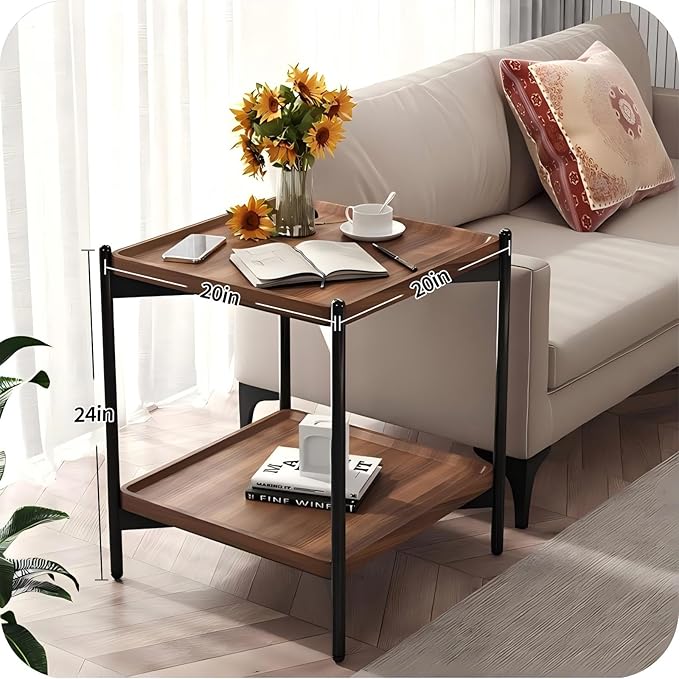 Solid Wood Nightstand with 2-Tier Storage Shelf - Image 2