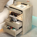 Gadroad LED Nightstand with Charging Station, Bedside Table with 3 Drawers and by Gadroad