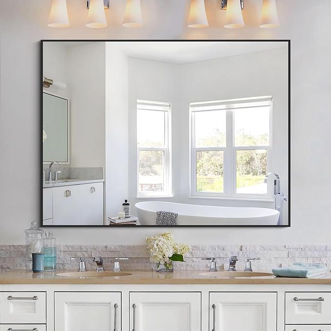 KOCUUY Bathroom Mirror Black, 48x36 inch Rectangle Wall Mirror - Image 4