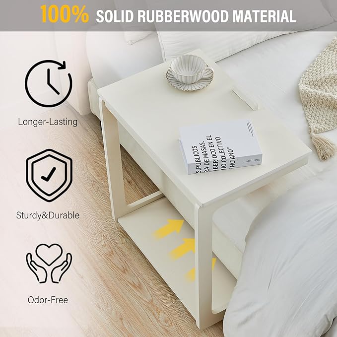 CozyDH Adjustable C Shaped End Table, Rolling Side Table Solid Wood TV Sofa - Image 5