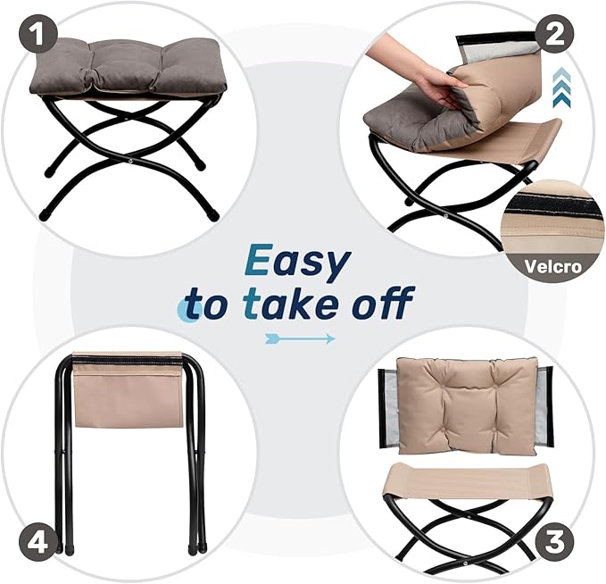 HollyHOME 15" Folding Footrest Stool, Upholstered Small Foldable Ottoman - Image 5