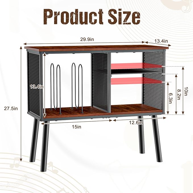 Record Player Stand with Adjustable Divider, Vinyl Storage Holder Up to 200 - Image 2