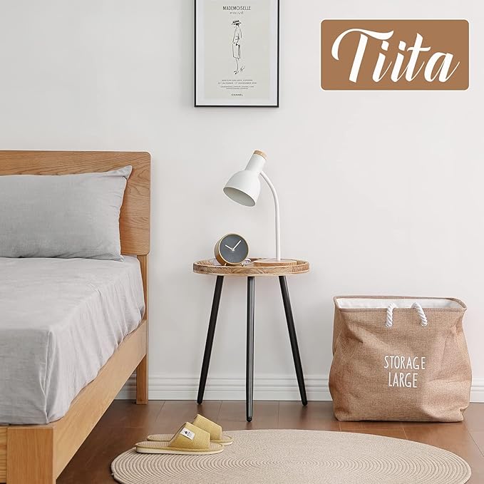 Tiita Round End Table Mental Side Table Nightstand/Small Wood Tables Accent - Image 6