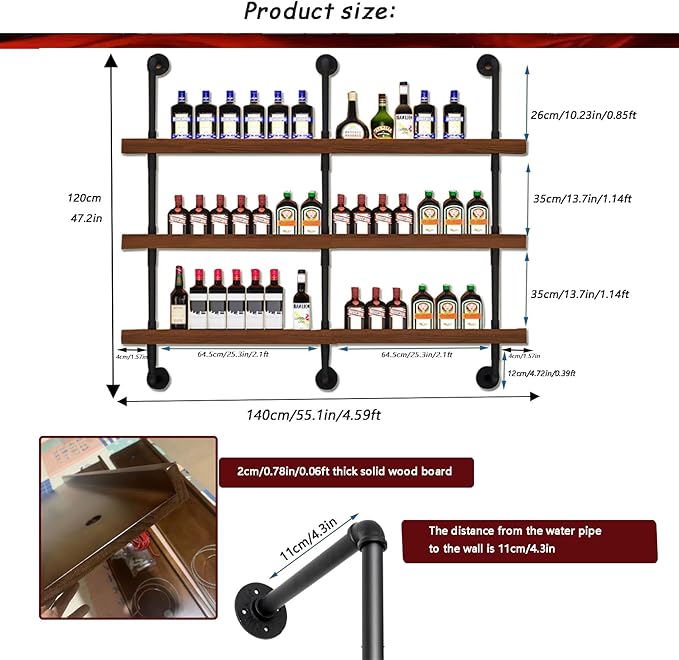 55.1in Large Wine Rack with LED Light Solid Wood Wall Mounted Wine Rack - Image 2
