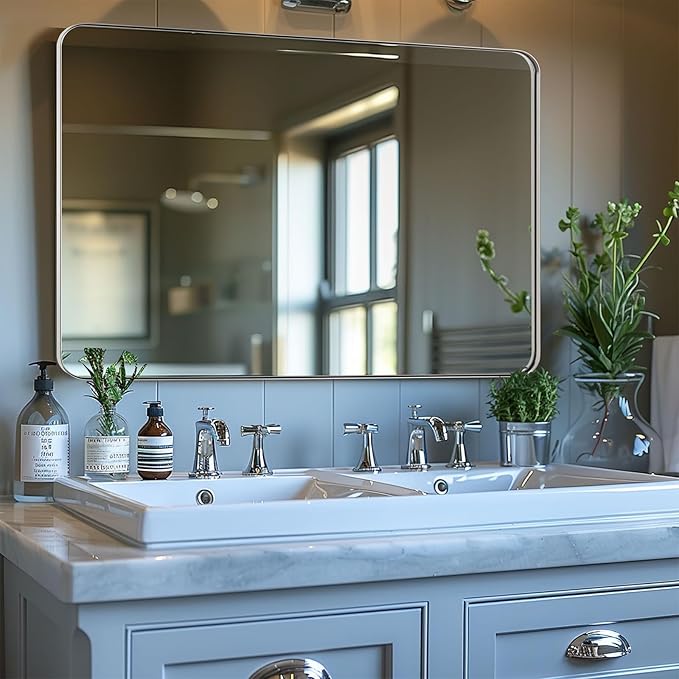 ANDY STAR 30"x48"Chrome Bathroom Mirror, Large Wall Mirror - Image 2