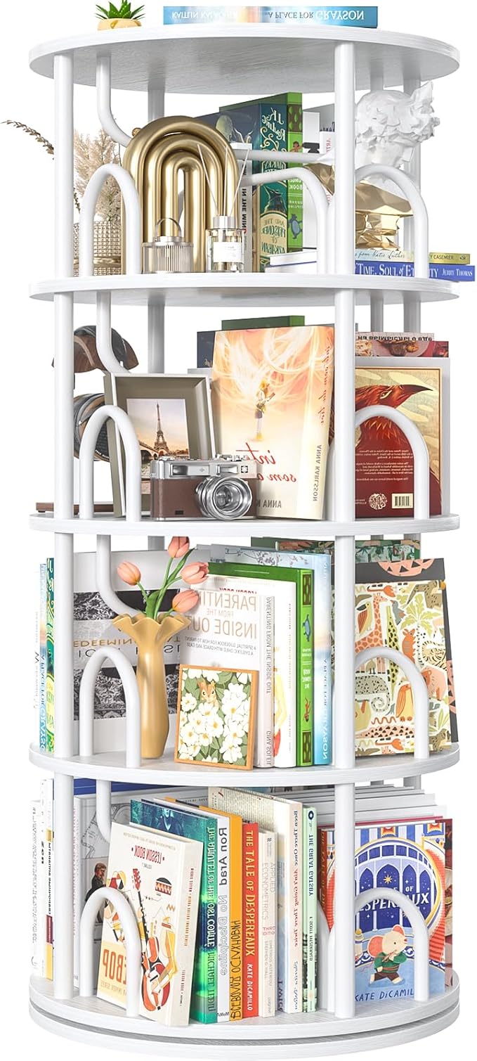 Aheaplus 4 Tier Rotating Bookshelf Tower, 360 Display Spinning Bookcase by Aheaplus