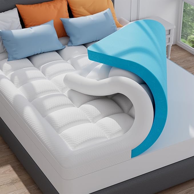 ELEMUSE California King Size Dual Layer 3 Inch Memory Foam Mattress Topper by Elemuse