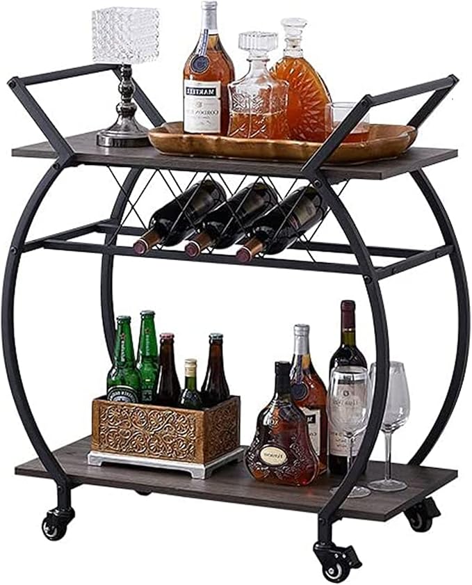 LVB Bar Cart with Wine Rack, 2 Tier Kitchen Cart on Wheels, Industrial Wood and by LVB