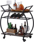 LVB Bar Cart with Wine Rack, 2 Tier Kitchen Cart on Wheels, Industrial Wood and by LVB