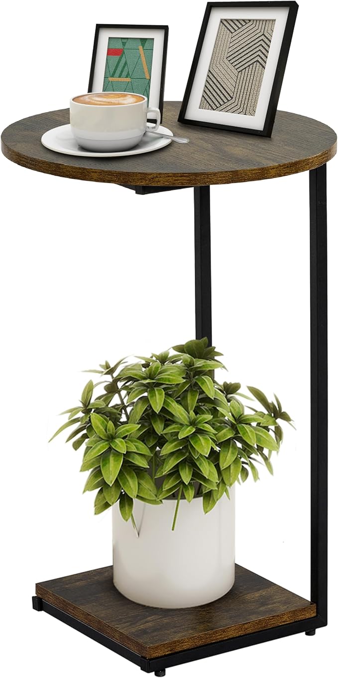 HDANI C Table End Table, Round Side Table That Slide Under, C Shaped End Table by HDANI