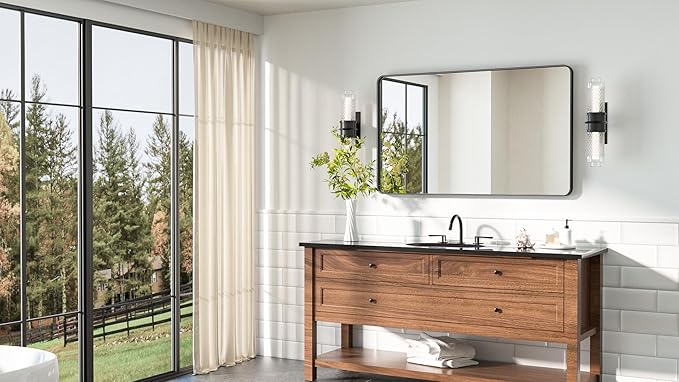 TETOTE Black Mirror 40 x 24 Inch Matte Black Bathroom Mirrors, Tempered Glass - Image 8