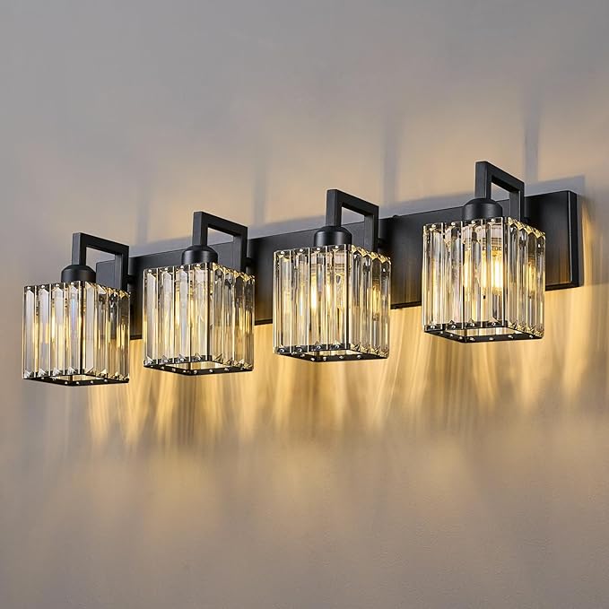 Modern Crystal Bathroom Vanity Light 4-Lights Black Modern Crystal Wall Lamp by FDPBY