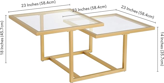 Henn&Hart 43" Wide Square Coffee Table in Brass, Modern coffee tables - Image 14