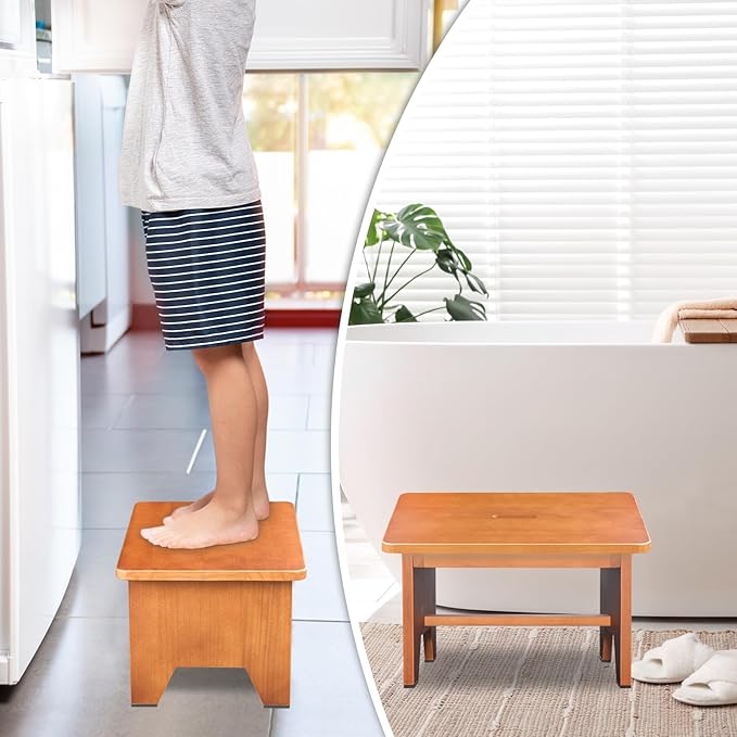 Wooden Step Stool for Adults, 9.1''High One Step Stool for High Bed/Kitchen - Image 6