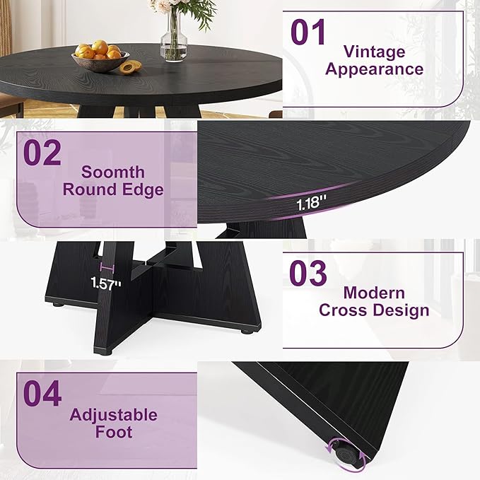 Round Dining Table for 4, Farmhouse Table for Dining Room, Living Room - Image 5