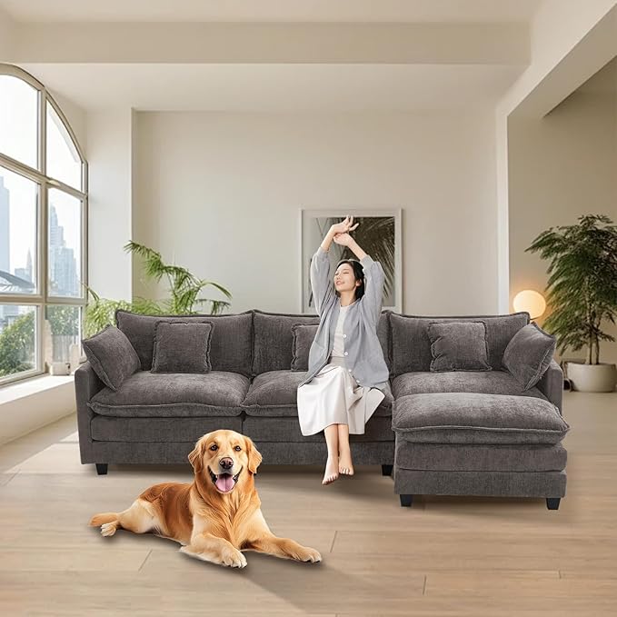 Furniliving 112‘’ L-Shaped Sofa, Luxury Chenille Modular Sectional Couches - Image 8