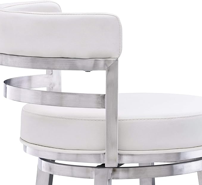 Armen Living Titana 30" Bar Height Swivel White Faux Leather and Brushed - Image 7