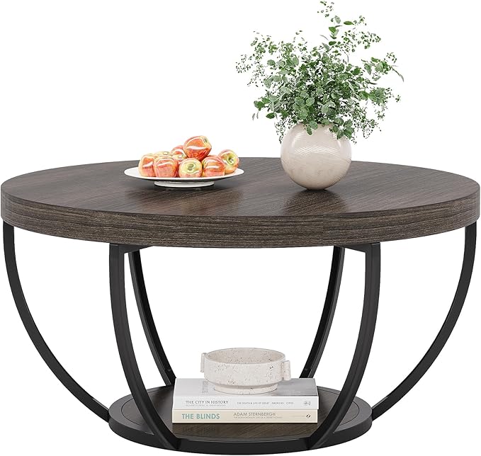 Tribesigns Round Coffee Table, 31.7" Wooden 2-Tier Circle Coffee Table - Image 9
