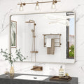 48x36 Inch Brushed Nickel Bathroom Mirror, Brushed Silver Metal Framed Wall by VANLIOBathroomMirror