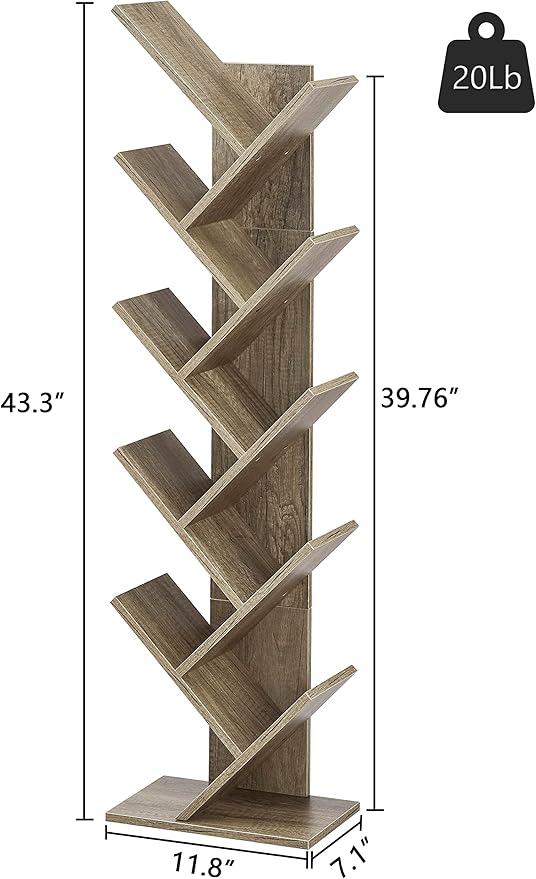 Hoctieon 10 Tier Tree Bookshelf, 10 Shelf Bookcase, Free Standing Tree Bookcase - Image 3