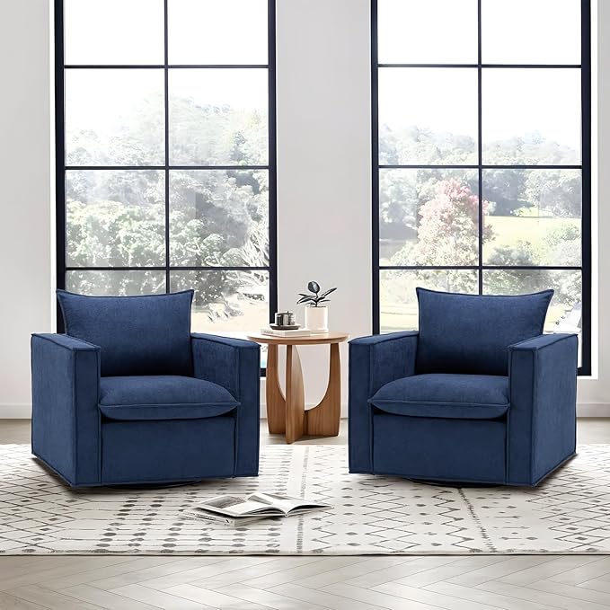 COLAMY Swivel Accent Chair Set of 2, 34 Inches Wide Upholstered Arm Chair - Image 7