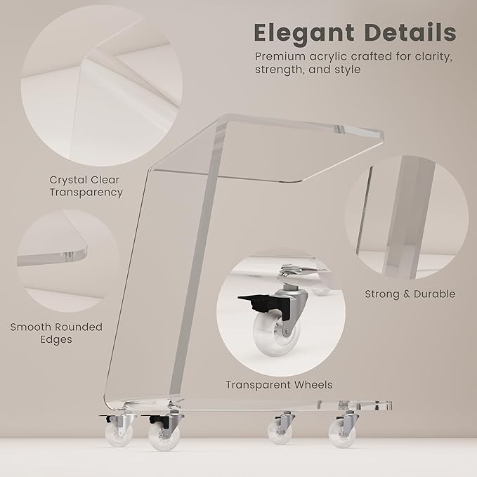 Modern Acrylic Side Table, Mobile C Shaped End Table - Image 5