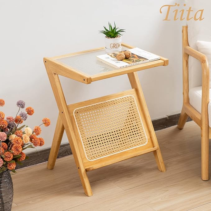 Tiita Rattan Side Table, Mid Century Nightstand, Bamboo Accent Bedside Tables - Image 9