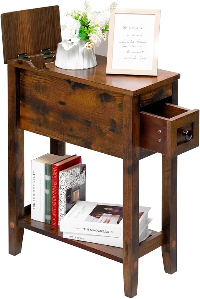 Chairside Table with Charger, Cherry End Table with Movable Top and Charging - Image 6
