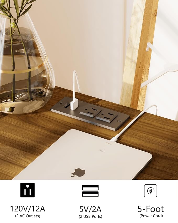 Nightstand with Outlet, Modern Bedside Table with Storage Drawer and Open Wood - Image 4