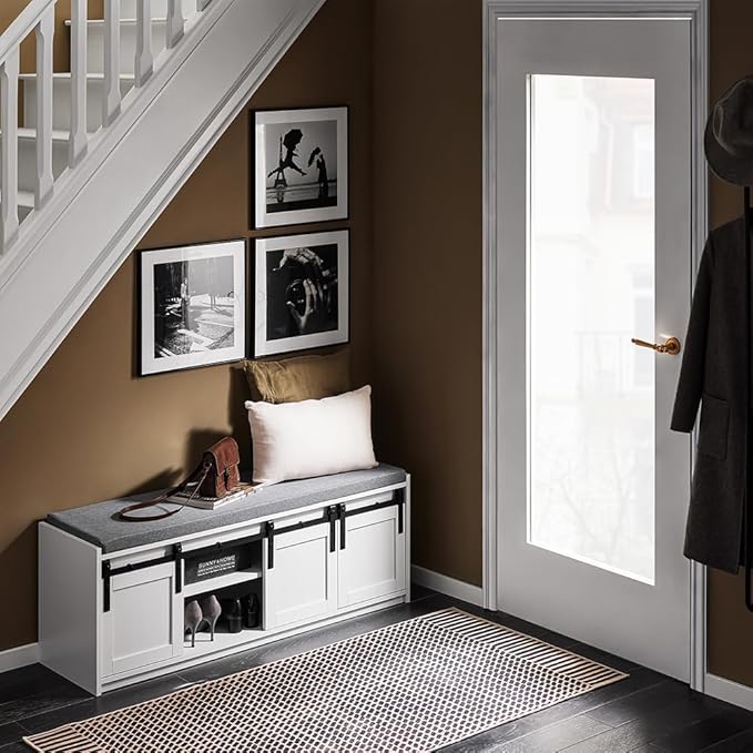 Haotian Industrial Style Shoe Storage Bench, Entryway Hallway Shoe Cabinet - Image 5
