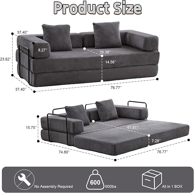 Convertible Sofa Bed, Compression Futon Sofa - Image 3
