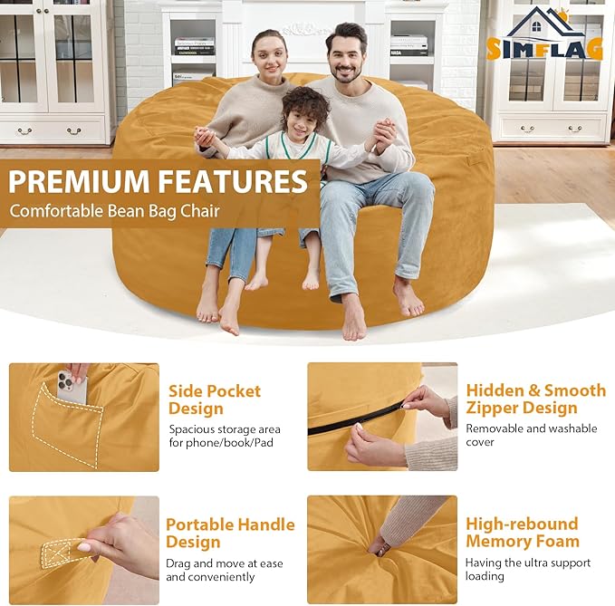 5FT Bean Bag Chair, Large Bean Bag Chairs - Image 5