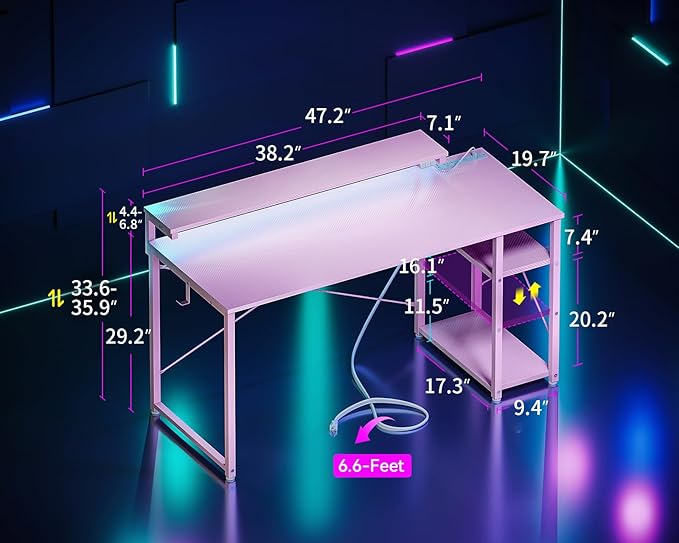 MOTPK 48 Inch Gaming Desk with Storage & Led Lights, Computer Desk with Power - Image 3