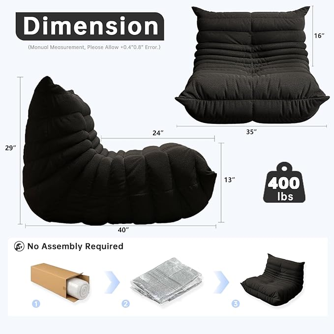 Bean Bag Chairs for Adults, BeanBag Reading Chair Memory Foam Couch, Floor - Image 2