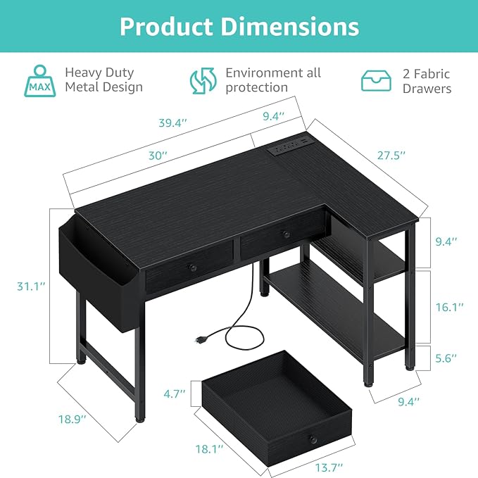 DLisiting Black Corner Desk for Small Space - Image 3