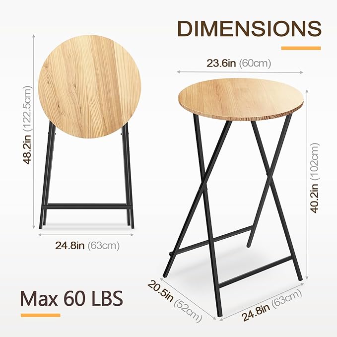 40'' Outdoor Bar Height Patio Table, Wooden Folding Cocktails Tables One-Piece - Image 2