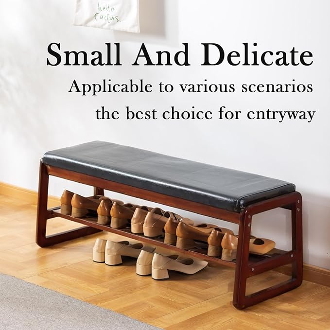 latifolia Solid Wood Bench, Entryway Shoe Bench - Image 4