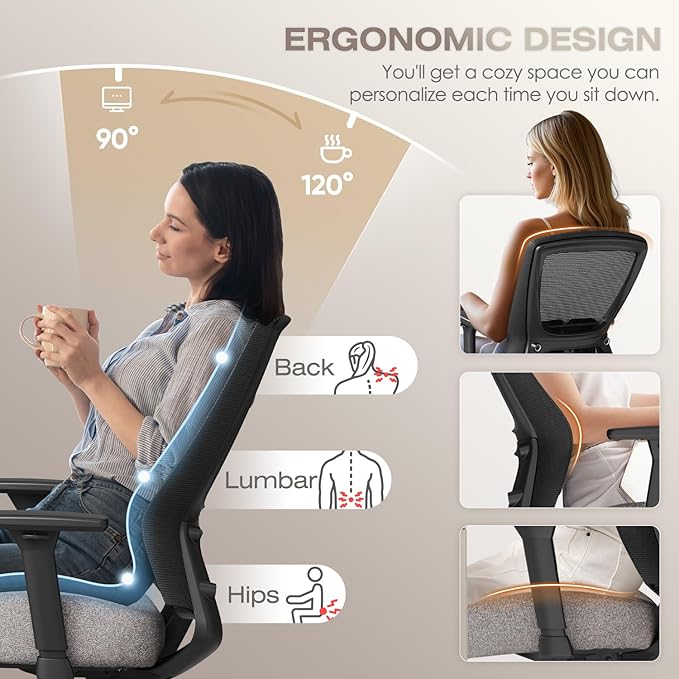 T96C Ergonomic Home Office Chair, Mesh Computer Desk Chair - Image 7