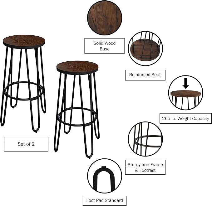 Set of 2 Bar Stools - Image 2